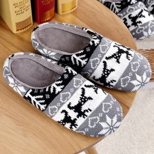 Heart Snowflake Knitted Winter Slippers
