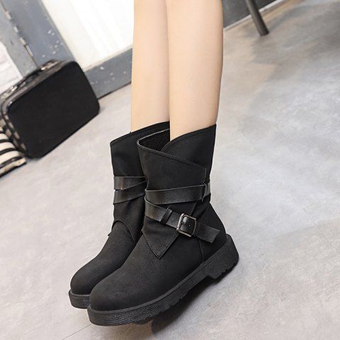 2019 flat heel buckle strap sweater ankle boots