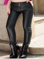 Black 5xl Plus Size Five Pockets Pu Leather Pants | RoseGal.com