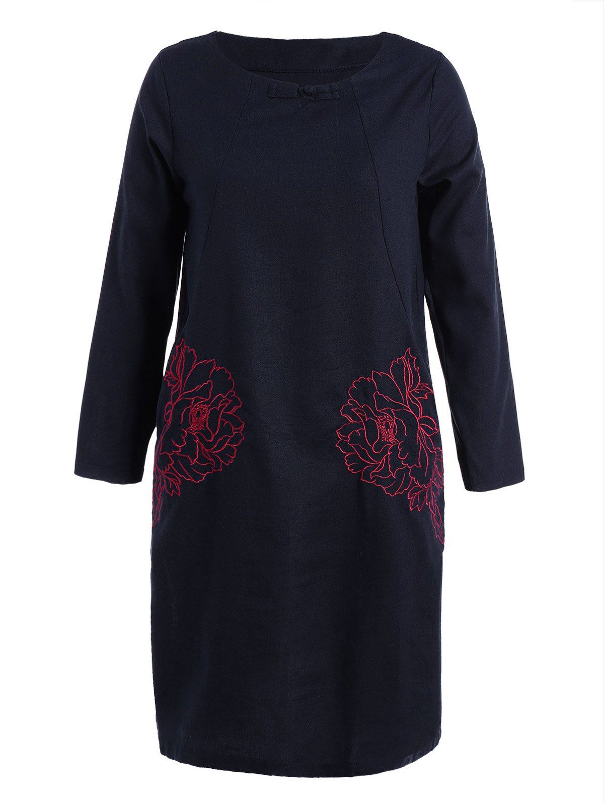 embroidered linen shift dress