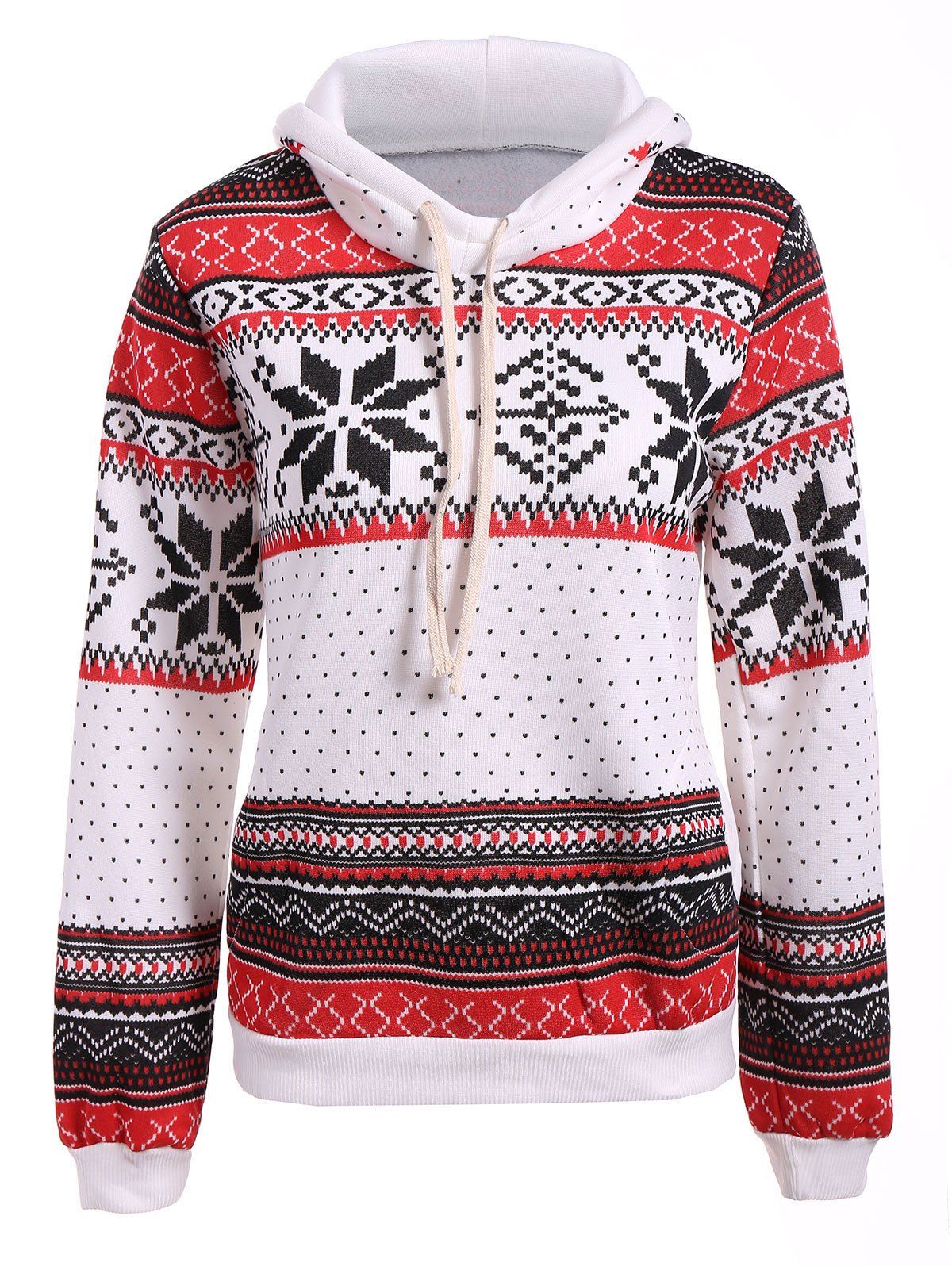

Polka Dot Christmas Snowflake Pullover Hoodie, Red and white