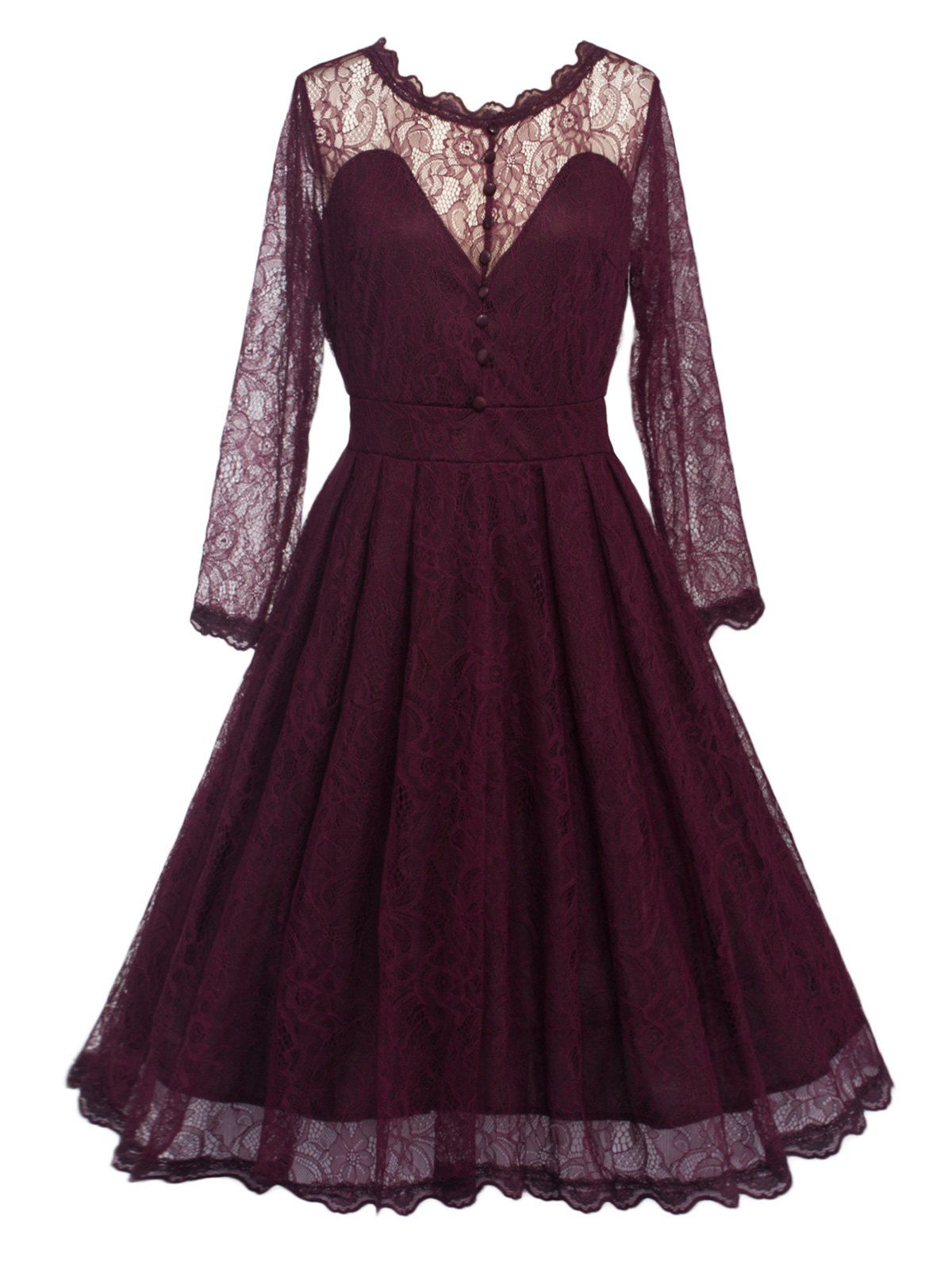

Swing Lace Full Sleeve Skater Homecoming Formal Dress with Sleeves, Wine red
