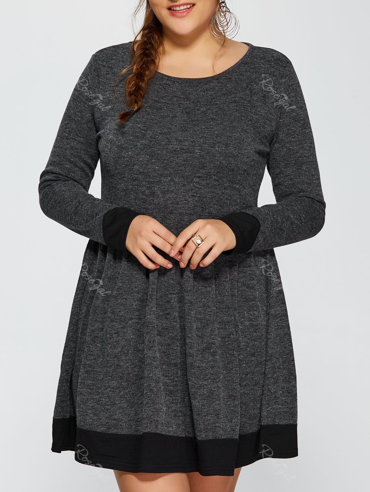 Deep Gray Xl Contrast Trim Plus Size Dress | Rosegal.com