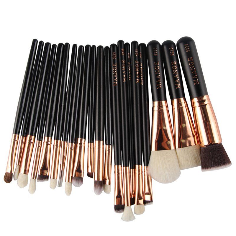 Black 20 Pcs Goat Hair Facial Makeup Brushes Set