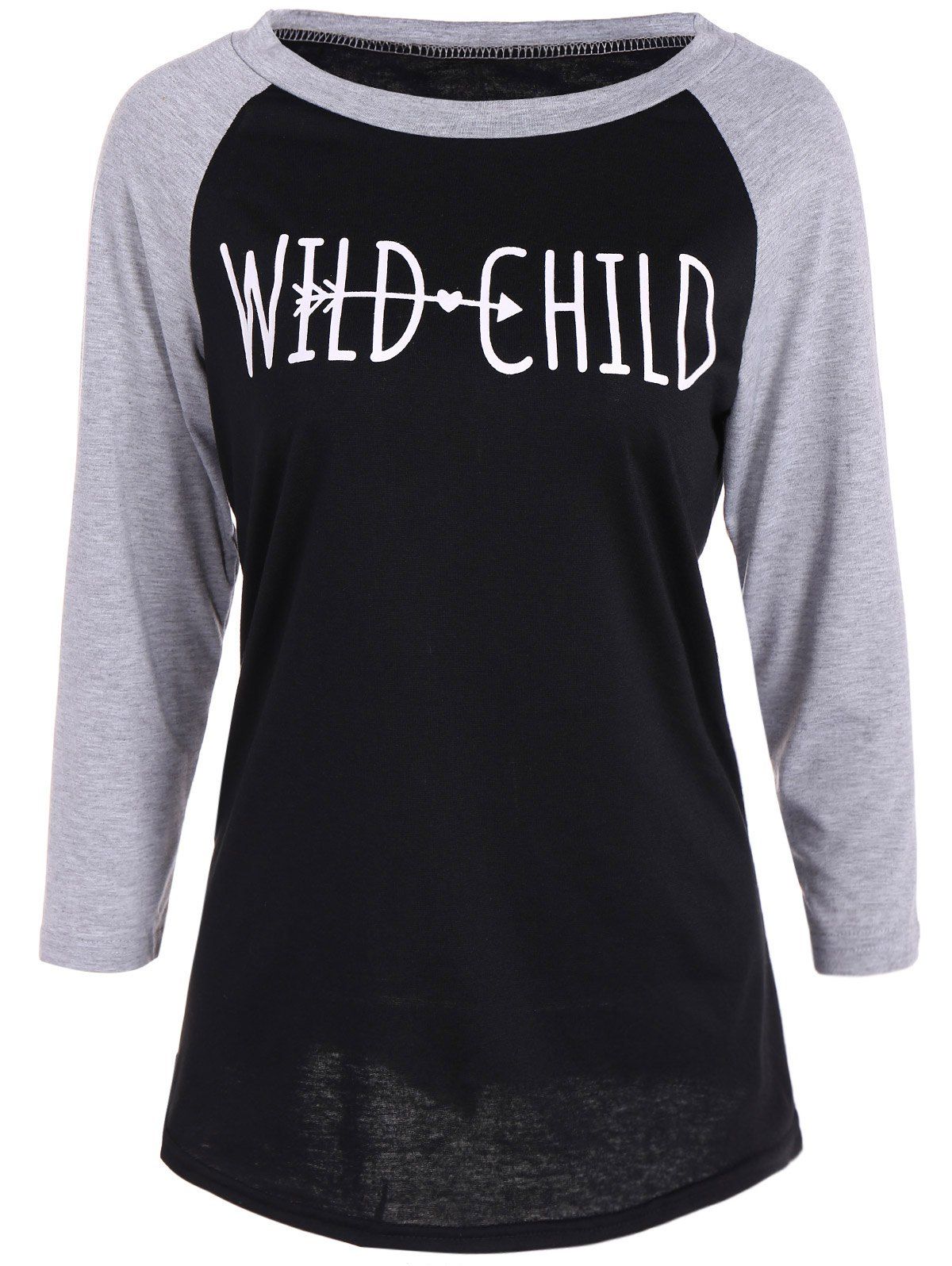 [57 OFF] Wild Child Print Raglan Sleeves Funny Graphic Tees Rosegal