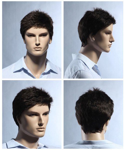 

Short Pixie Cut Fluffy Straight Men's Synthetic Wig, Brown
