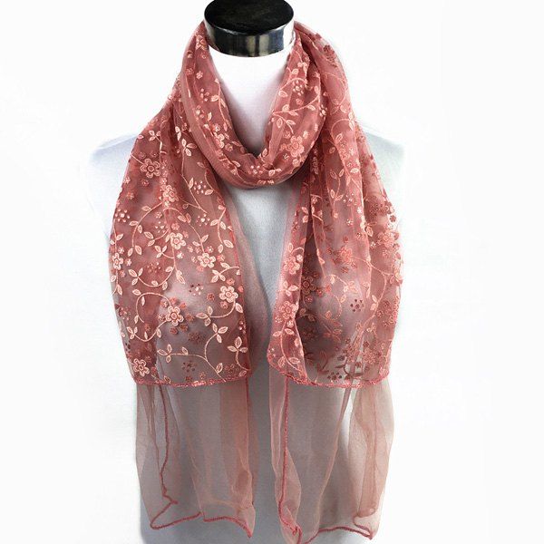 

Outdoor Wintersweet Embroidery Lace Scarf, Nude pink