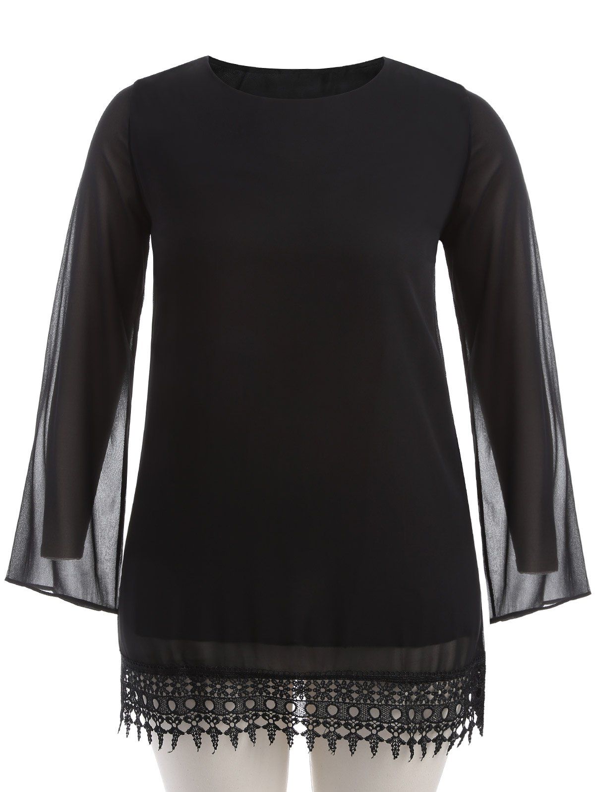Black S Tassel Edge Long Sleeve Chiffon Shift Dress | RoseGal.com