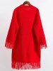 Long Sleeve Mini Slouchy Jumper Dress with Fringe -  