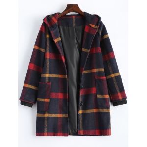 Hooded Plaid Overcoat