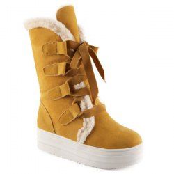 Fold Down Lace Up Platform Mid Calf Boots