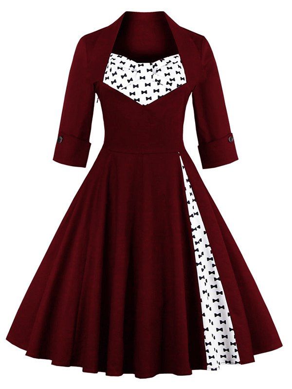 

Bowknot Swing Dress Vintage Prom Dresses, Wine red