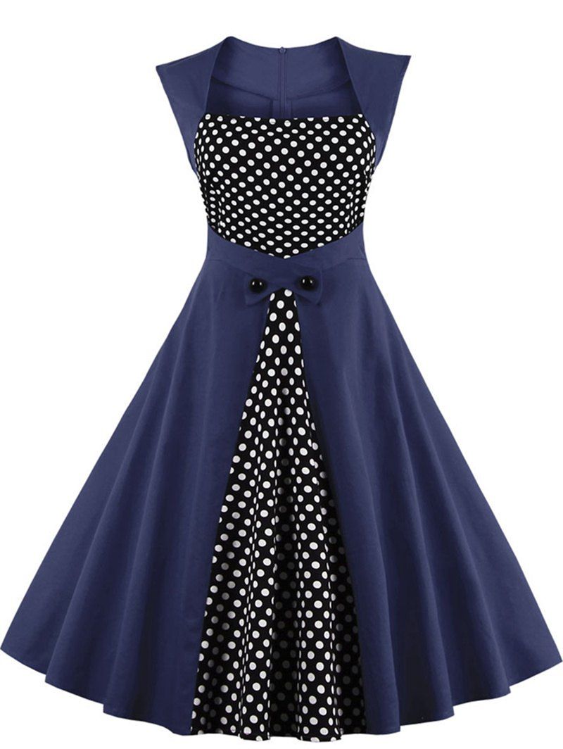 [11% OFF] Polka Dot Semi Formal Midi Skater Dress | Rosegal