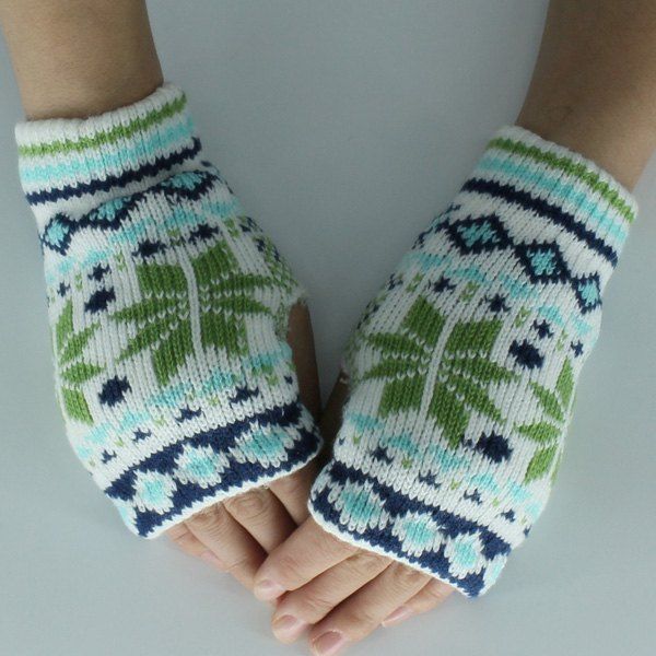 

Christmas Snow Knitted Fingerless Gloves, Clover