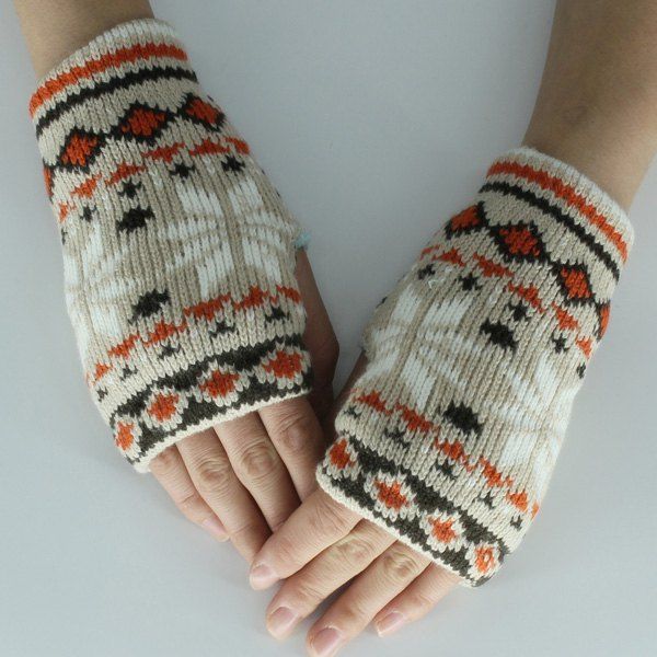 

Christmas Snow Knitted Fingerless Gloves, Gray