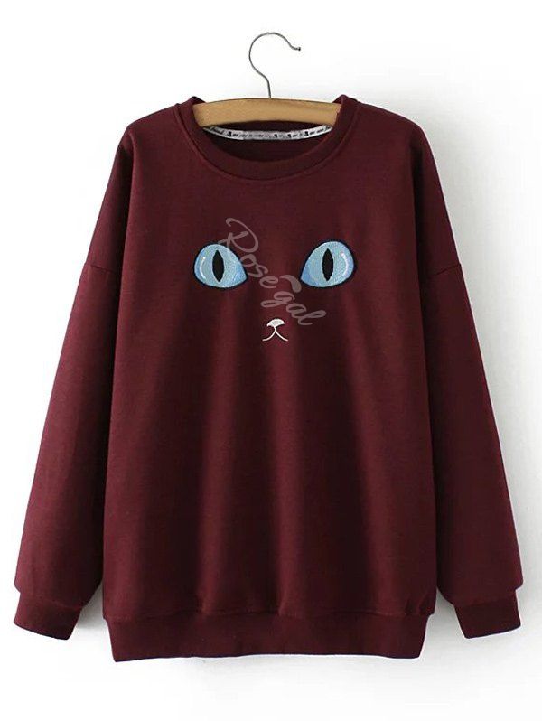 [20 OFF] Plus Size Cat Embroidery Sweatshirt Rosegal