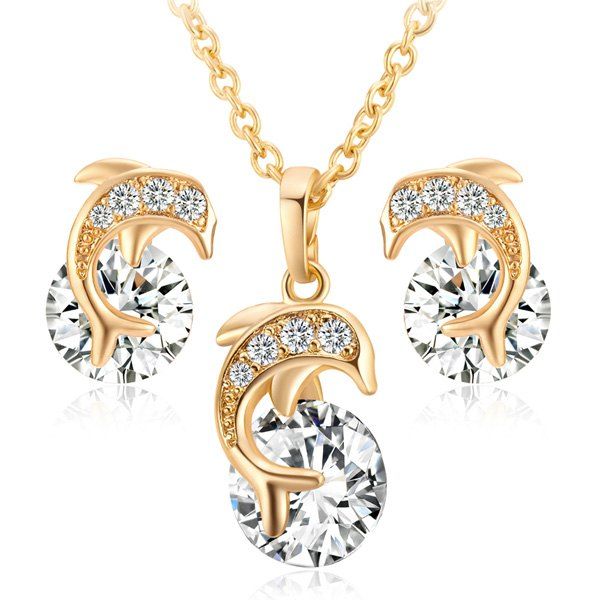 

Rhinestone Dolphin Shaped Necklace and Earrings, Golden