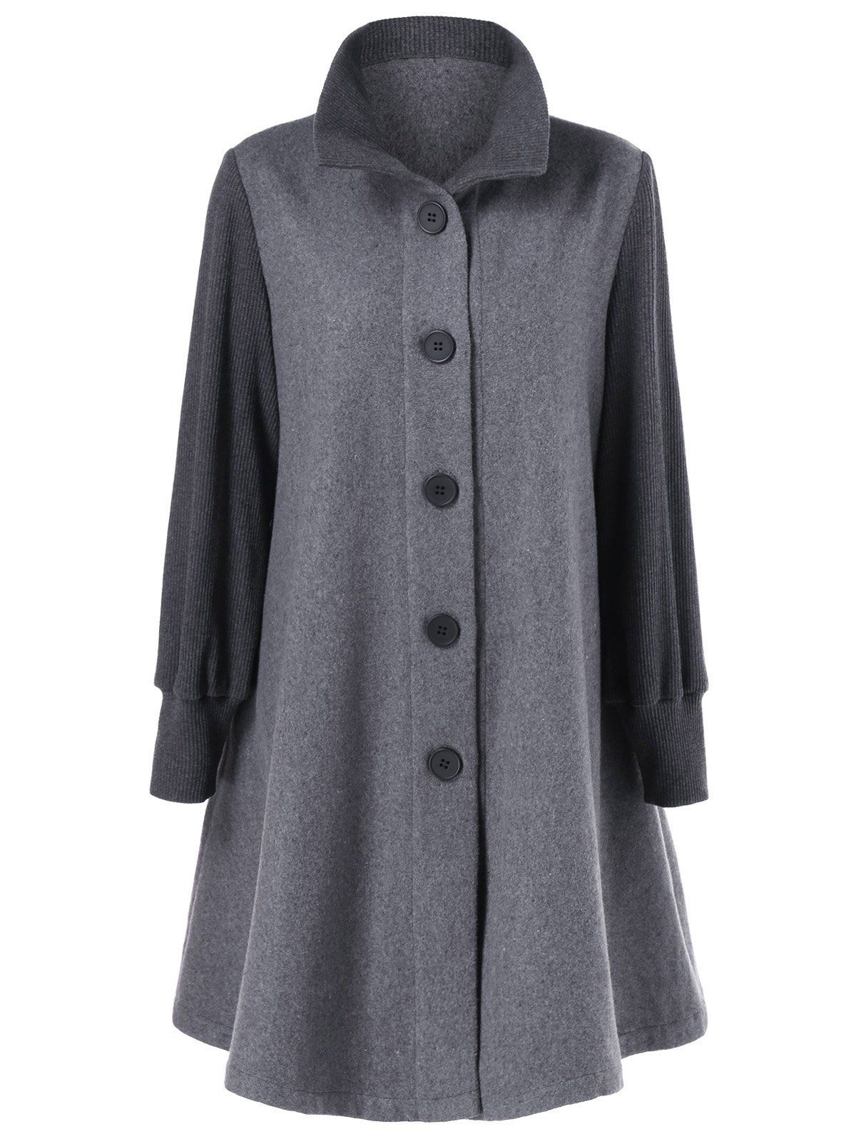 [ 50% OFF ] 2018 Button Up A-line Woolen Coat In Gray L | Rosegal.com