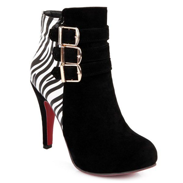 Black 39 Zebrastripe Print Buckled Boots
