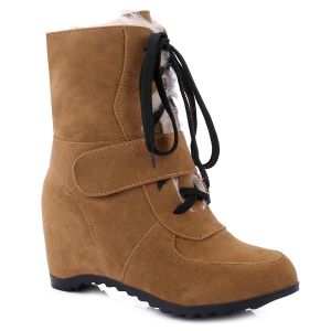 Fur-Trimmed Lace Up Mid Calf Boos