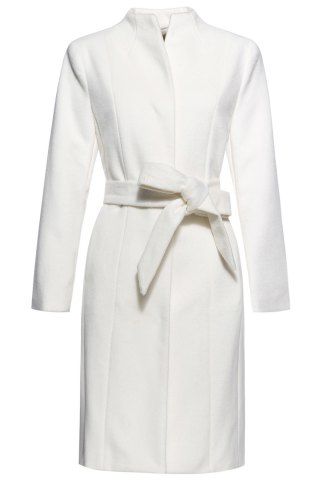 Affordable Stand Neck Belted Woolen Coat OFF-WHITE S