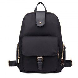 Side Zip Pockets Buckle Strap Nylon Backpack