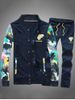 Ensemble Jumeau: Veste boutonnée à manches de camouflage et Pantalon - Bleu Cadette S