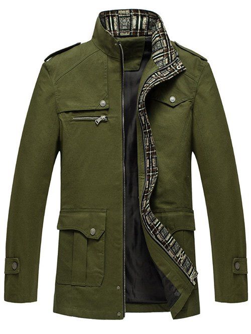 [63% OFF] Pocket Epaulet Design Zip Up Jacket | Rosegal