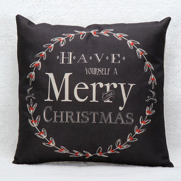 

Merry Christmas Wreath Pillow Case, Black