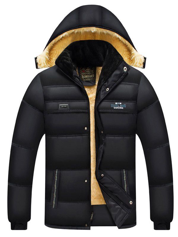 

Hooded Embroidered Design Plus Size Flocking Zip Up Down Coat, Light brown