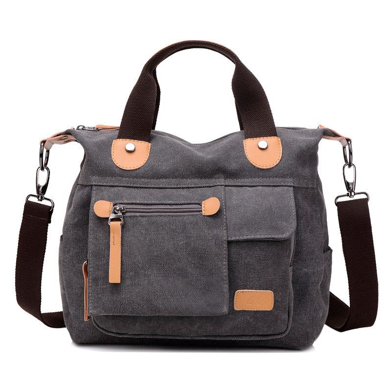 [44% OFF] PU Leather Panel Canvas Handbag | Rosegal