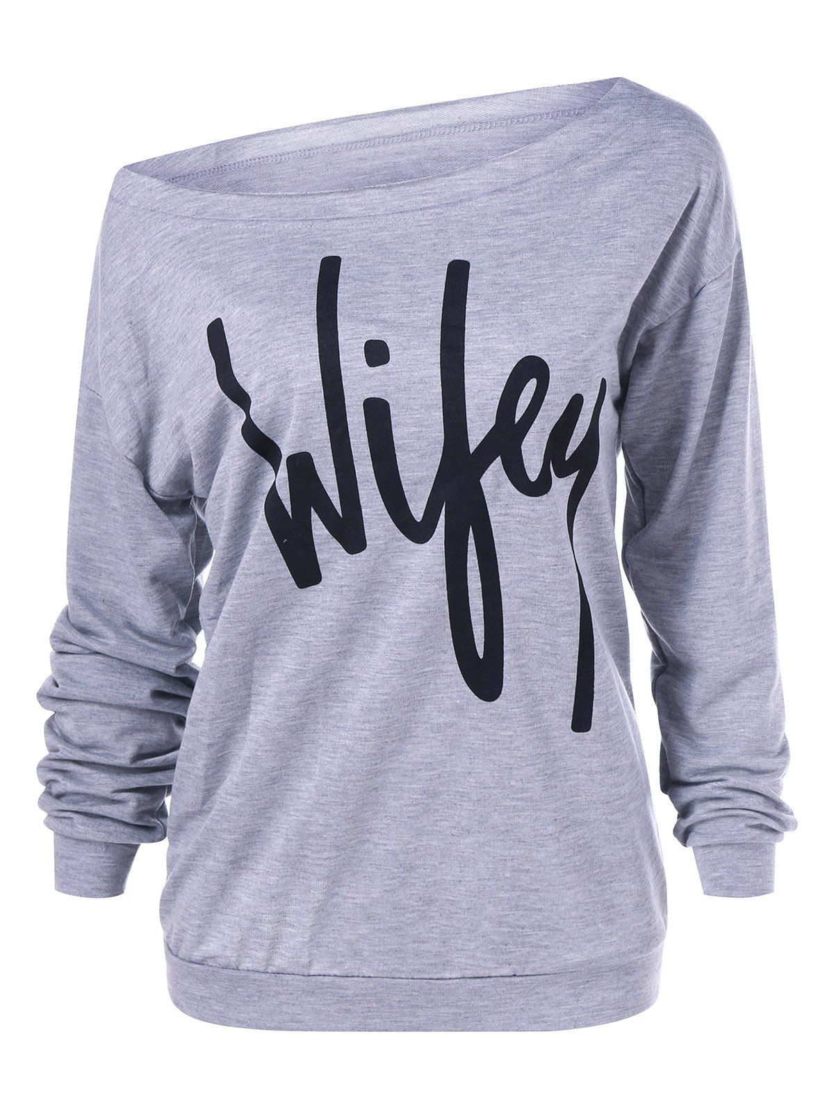 

Skew Collar Graphic Print Sweatshirt, Gray