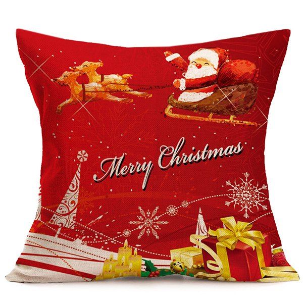 

Merry Christmas Santa Linen Seat Cushion Pillow Cover, Red