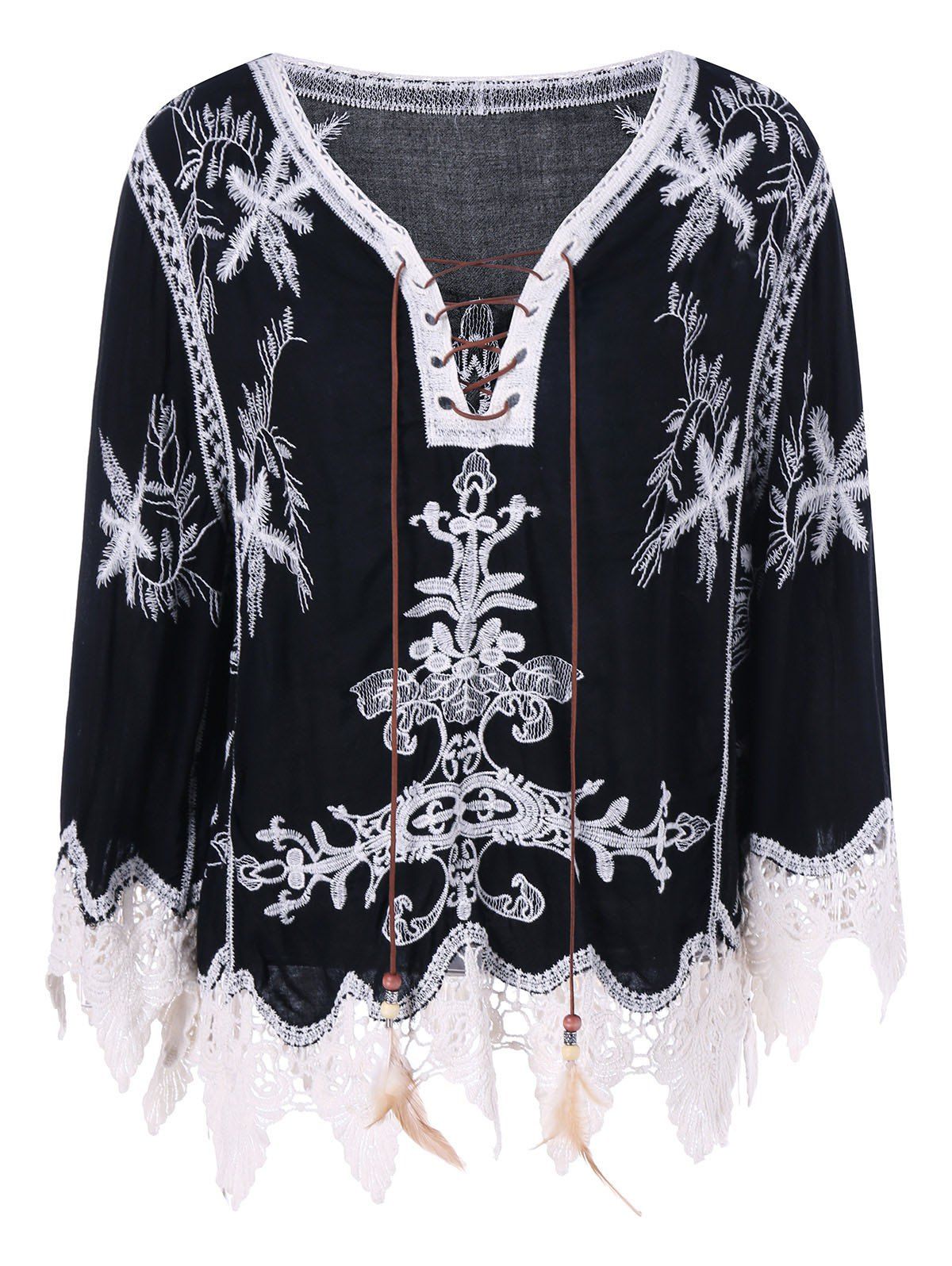 [25 OFF] Bohemian Style Lace Embroidery Blouse Rosegal