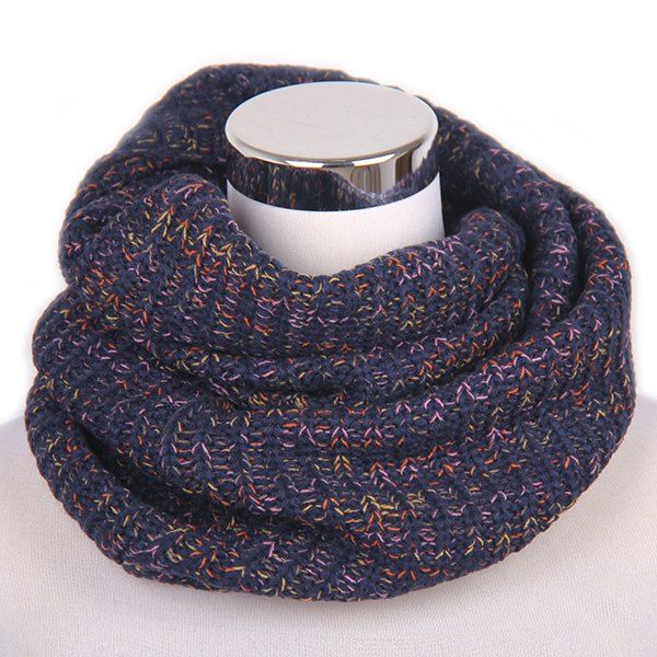 

Winter Color Mixed Turtleneck Twisted Loop Knitted Infinity Scarf, Purplish blue