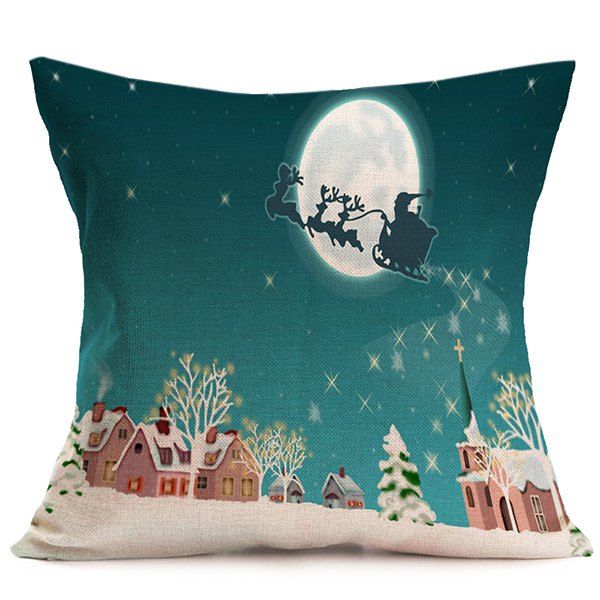 

Linen Cushion Peaceful Night Christmas Pillow Cover, Blackish green
