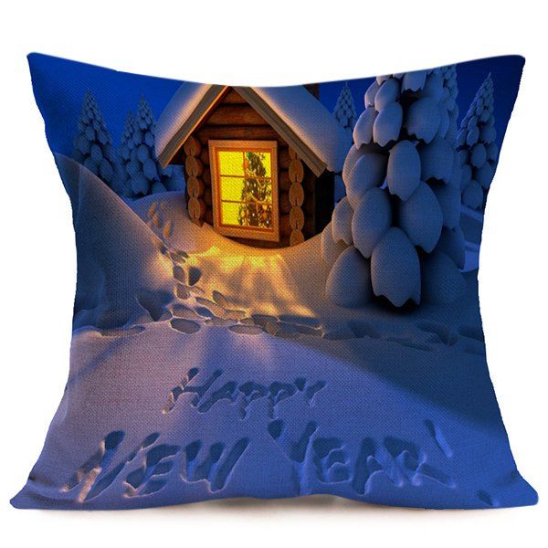 

Happy New Year Christmas Night Cushion Pillow Cover, Blue