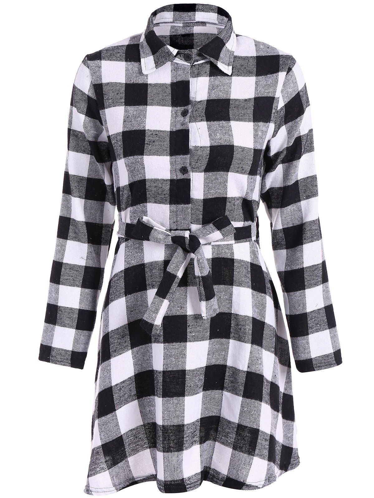 [36% OFF] Flannel Check Belted Shirt Dress | Rosegal