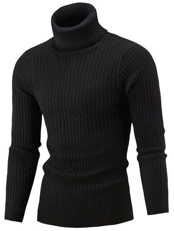 

Slim Fit Cable Knit Turtleneck Sweater, Black