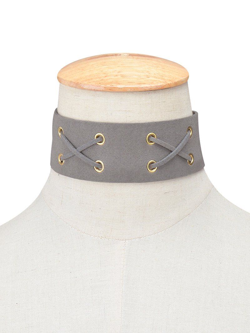 

Faux Leather Velvet Lacing Choker, Gray