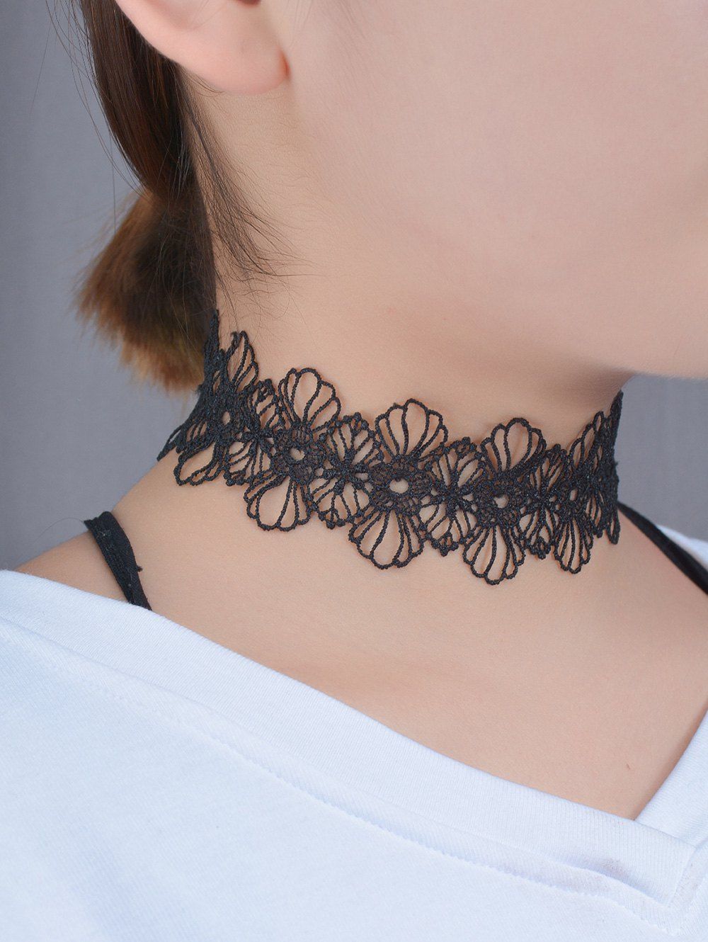 

Hollow Out Lace Floral Choker, Black