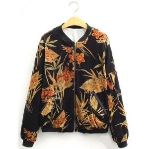 Vintage Slim Floral Print Bomber Jacket