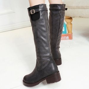 Black 37 Chunky Heel Buckle Mid Calf Boots | RoseGal.com