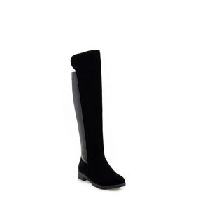 

Suede Splicing Knee High Boots, Black