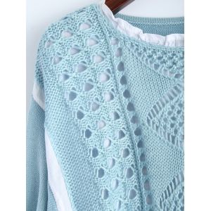 Light Blue One Size Scalloped Dolman Sleeve Crochet Sweater | RoseGal.com