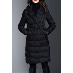 Lapel Knee Length Long Down Coat