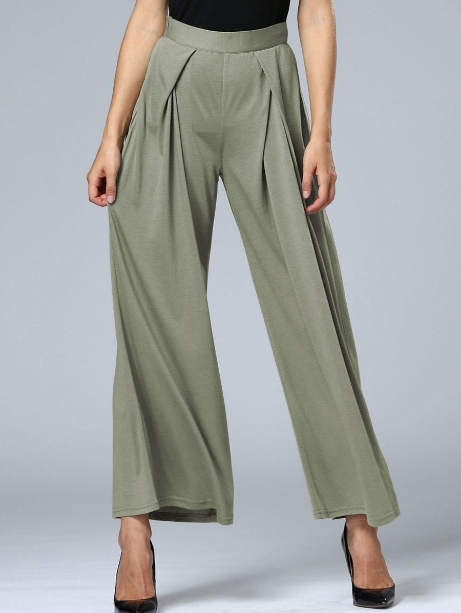 [28% OFF] Long Pleated Palazzo Wide Leg Pants | Rosegal