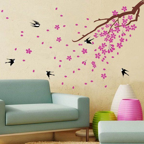 

Swallows Return Removeable Giant Wall Stickers For Bedrooms, Black and pink