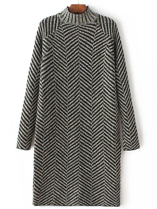 

High Neck Stripe Heather Shift Sweater Dress, Deep green