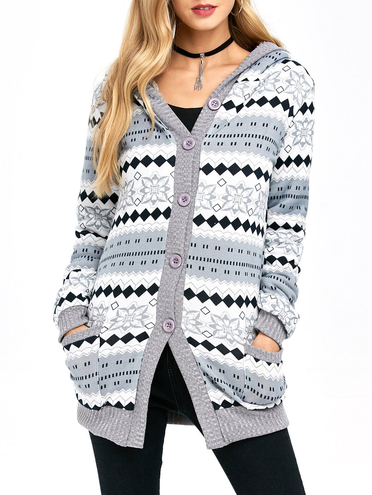 

Active Christmas Snowflake Knit Hoodie, Gray